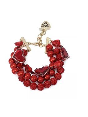 Betsey Johnson Faux Stone Love Spell Heart Pearl Bracelet Red